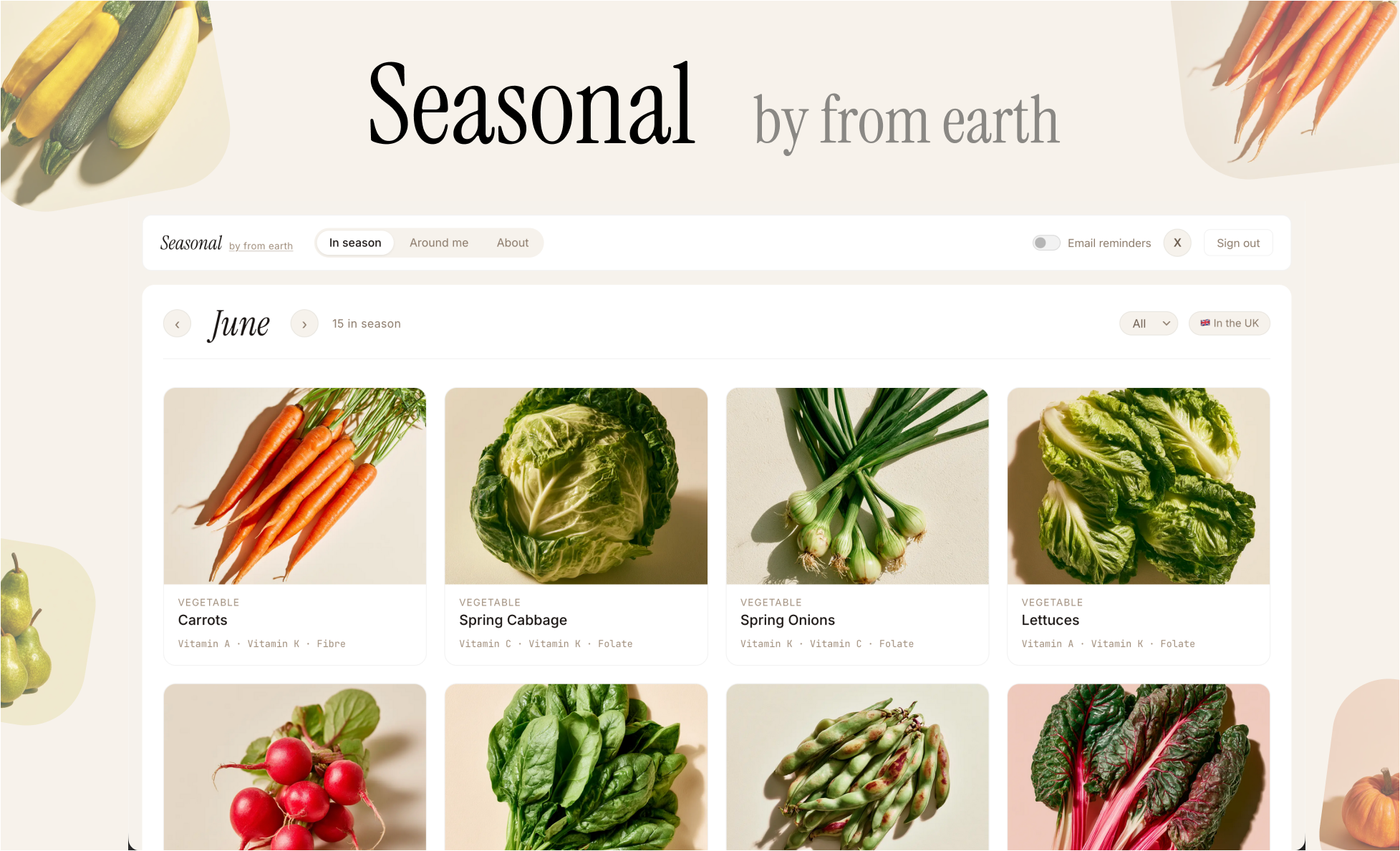 Seasonal app — discover what's in season